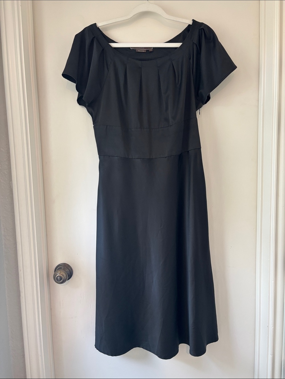 To the Max Black Cocktail Midi Dress with Scoop Neck and Flutter Sleeves